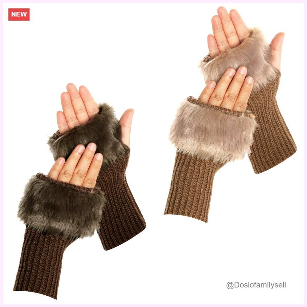 Faux Fur Fingerless Gloves Arm Warmers for Women Winter Writing Working